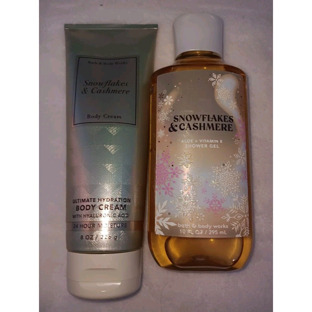Bath & Body Works SNOWFLAKES & CASHMERE Cream & Gel Set NWT